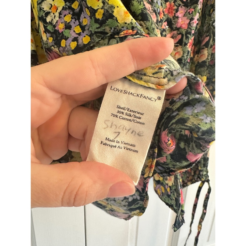 LoveShackFancy Silk Cotton Floral Ruffle Blouse Long Sleeve Multicolor Small - Picture 7 of 7